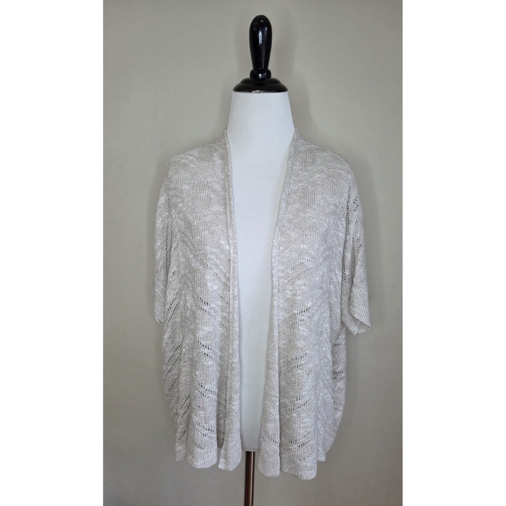 Eileen Fisher SS Linen Blendâ Open Cardigan Crochet Womens Petite S Beige Boho